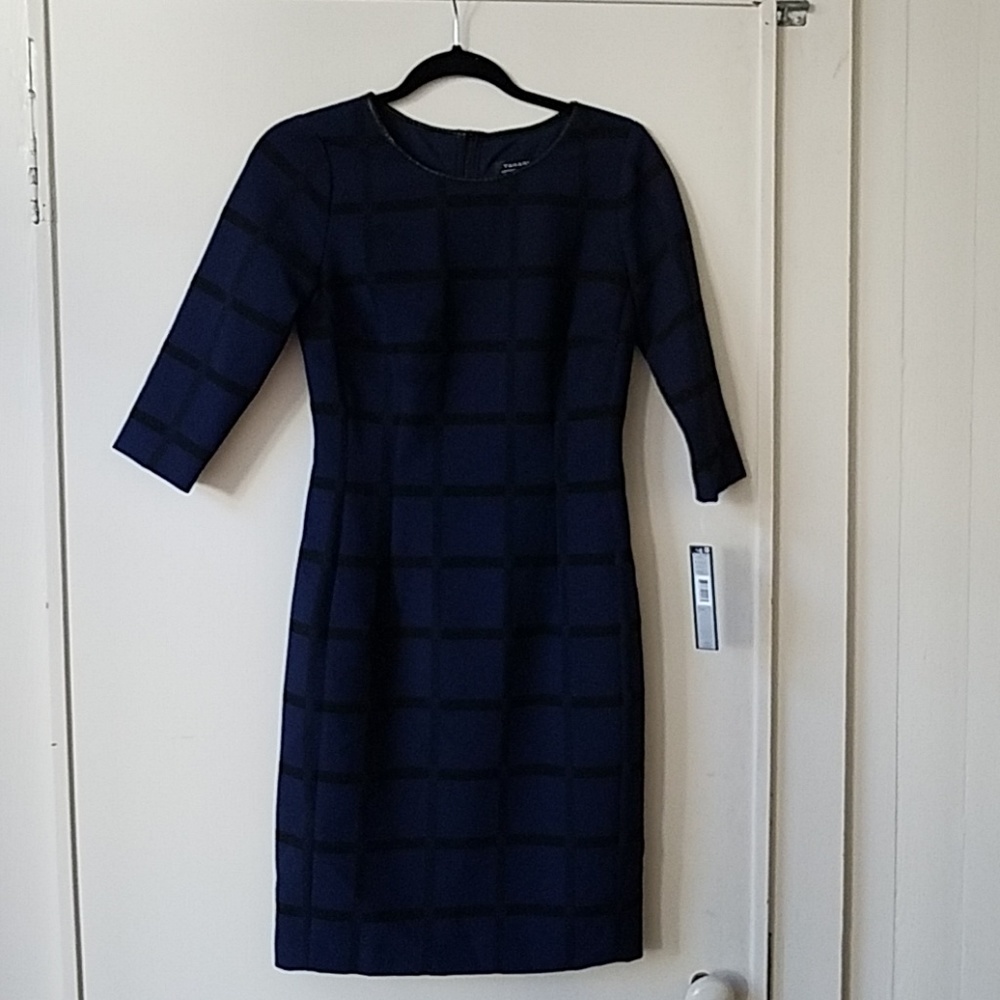 Tahari navy check dress size 2, nwt